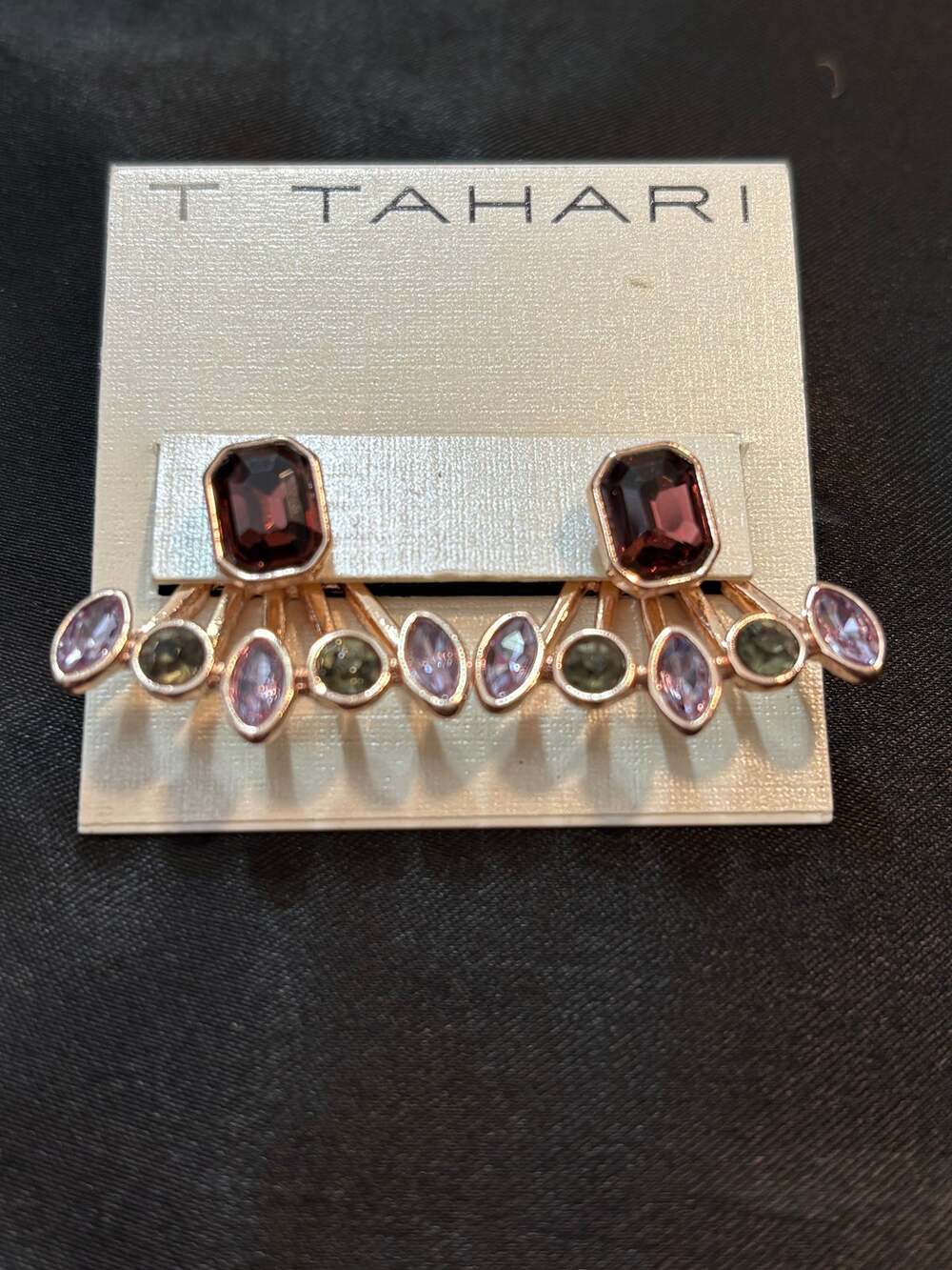 New Tahari Ready Set Sparkle Fan Drop Earrings 13g 1.75”